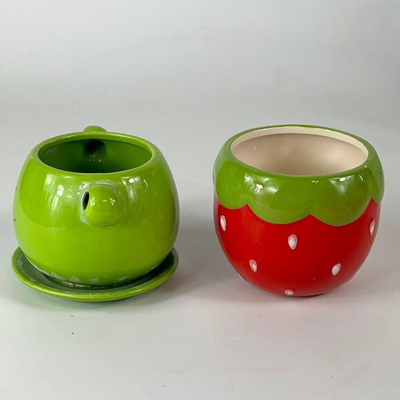 4 Figural Small Planters Deer Puffin Bird Frog Strawberry Desk Mini Collection - Picture 2 of 16